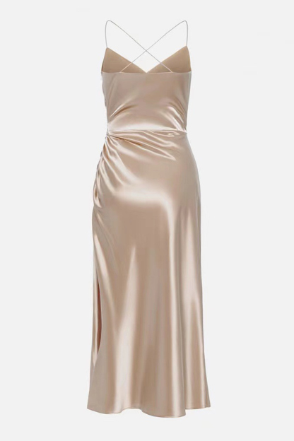 Satin V Neck Backless Cami Dress