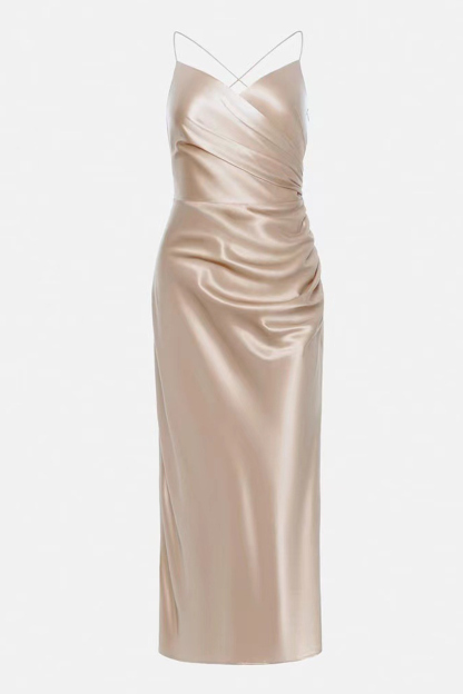 Satin V Neck Backless Cami Dress