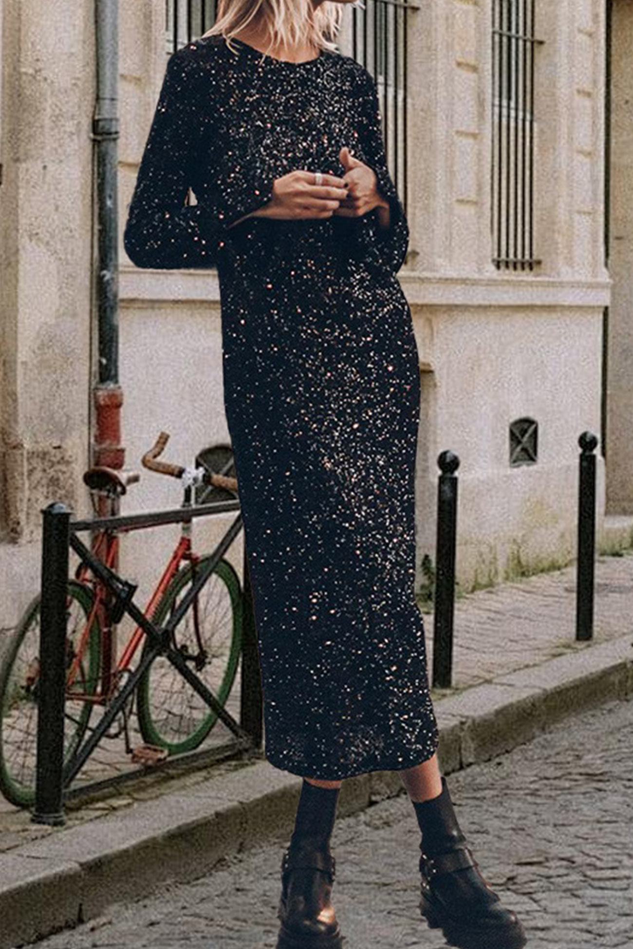 Sequin Long Sleeve Midi Dress