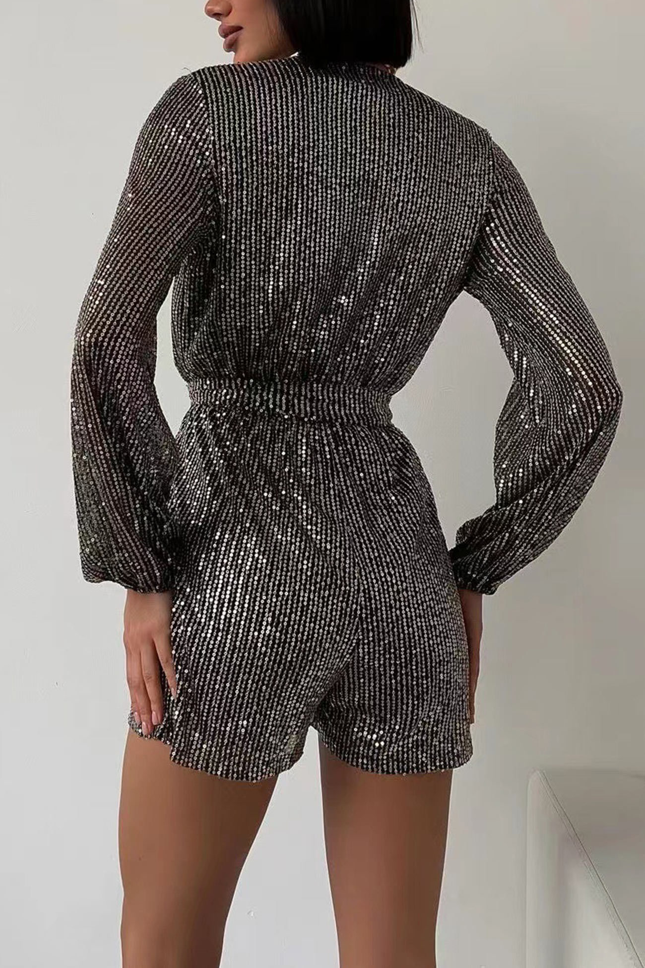 Sequin V Neck Tie-up Rompers