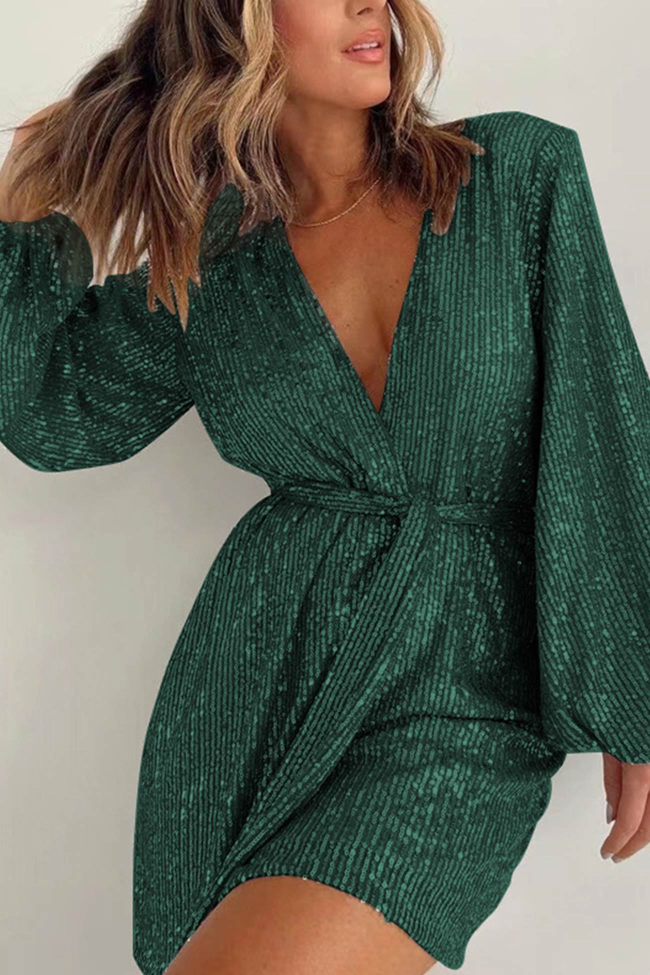 Sequin V Neck Tie-up Rompers