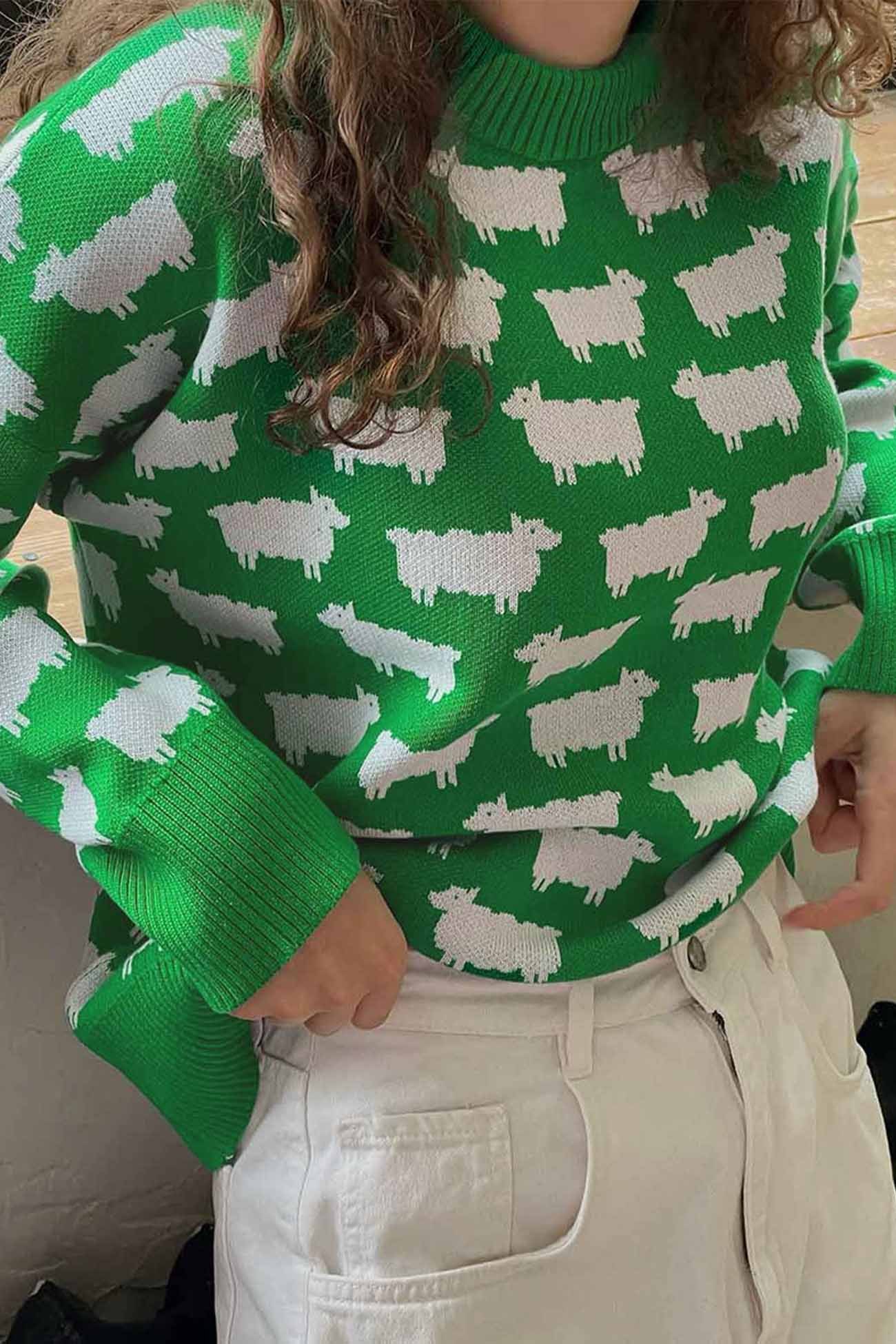 Sheep Crew Neck Long Sleeve Sweater