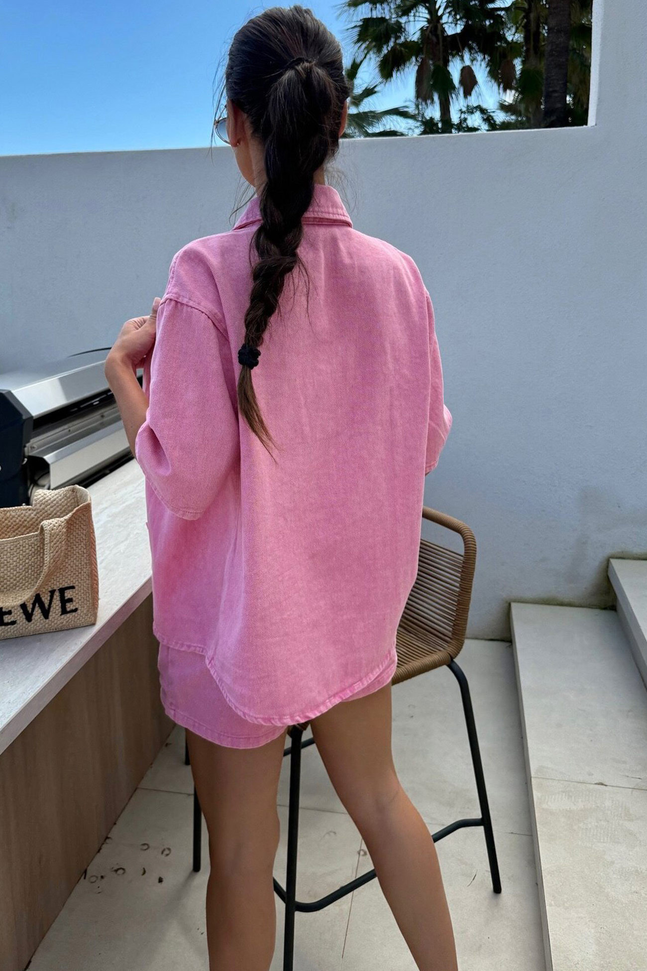 Short Sleeve Denim Shirt Shorts Set