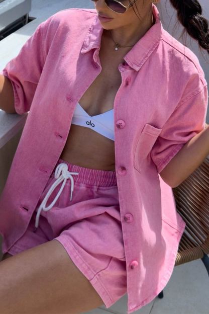 Short Sleeve Denim Shirt Shorts Set