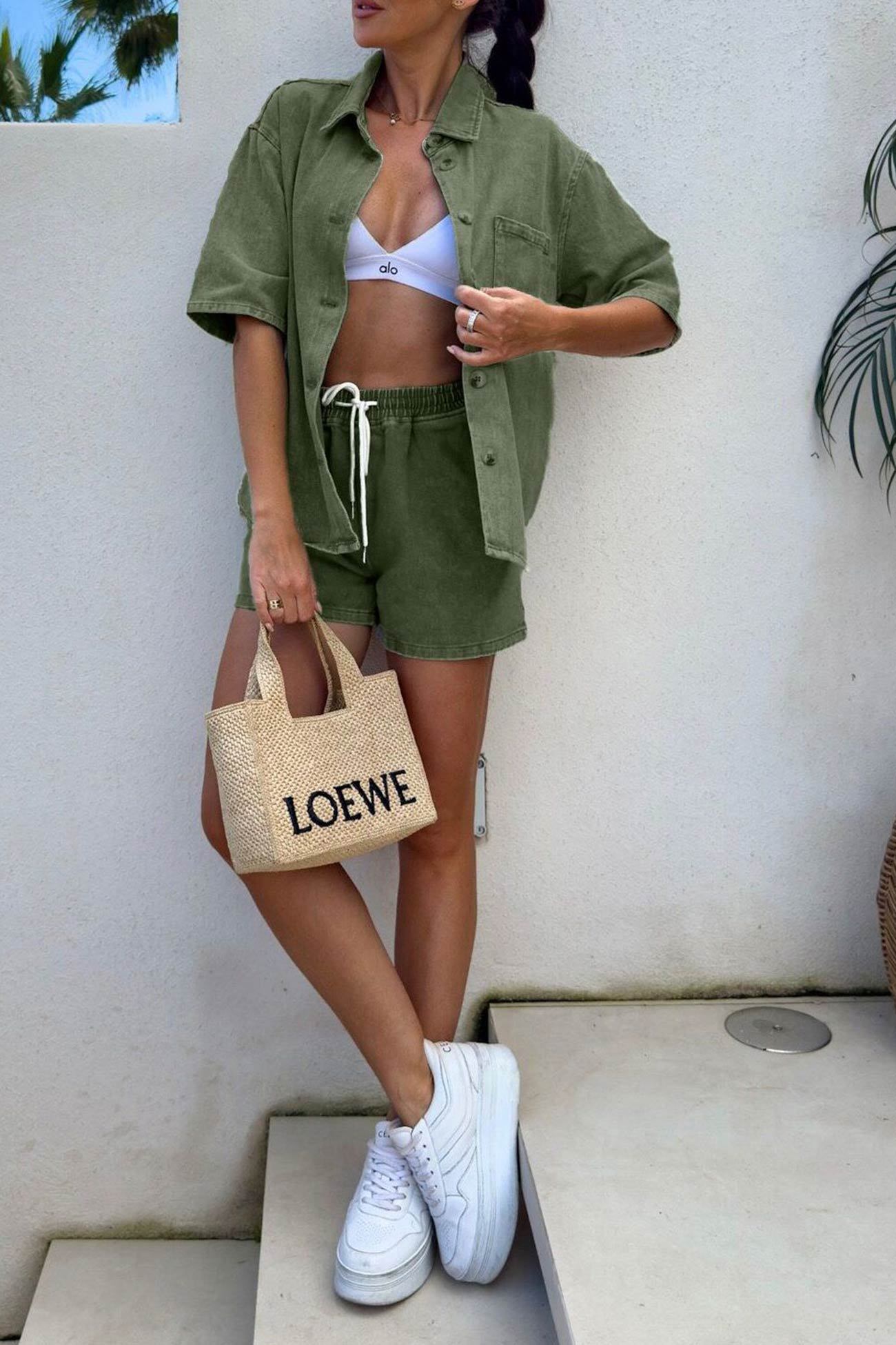 Short Sleeve Denim Shirt Shorts Set