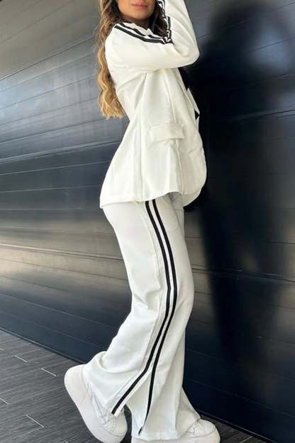 Side Striped Blazer Slit Long Pants Set