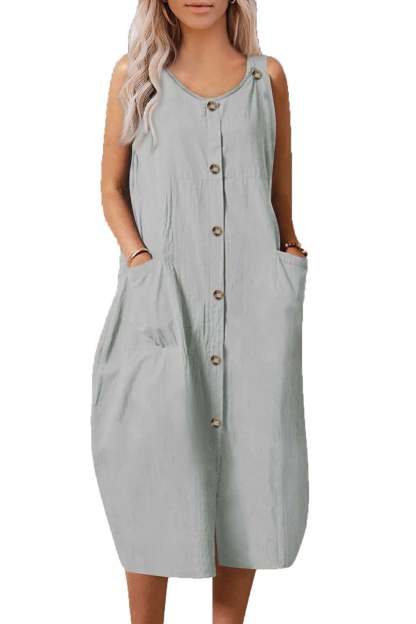 Single-breasted Pocketed Cotton Sundress