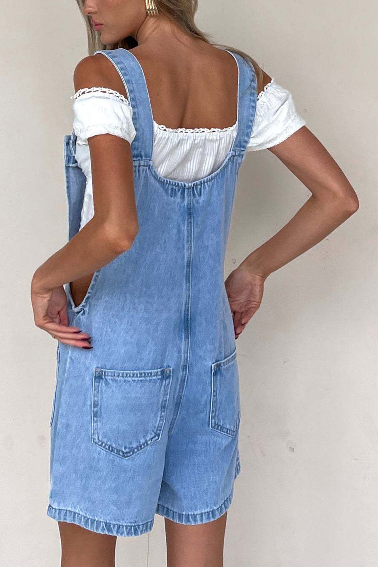 Single-breasted Pocketed Denim Overalls