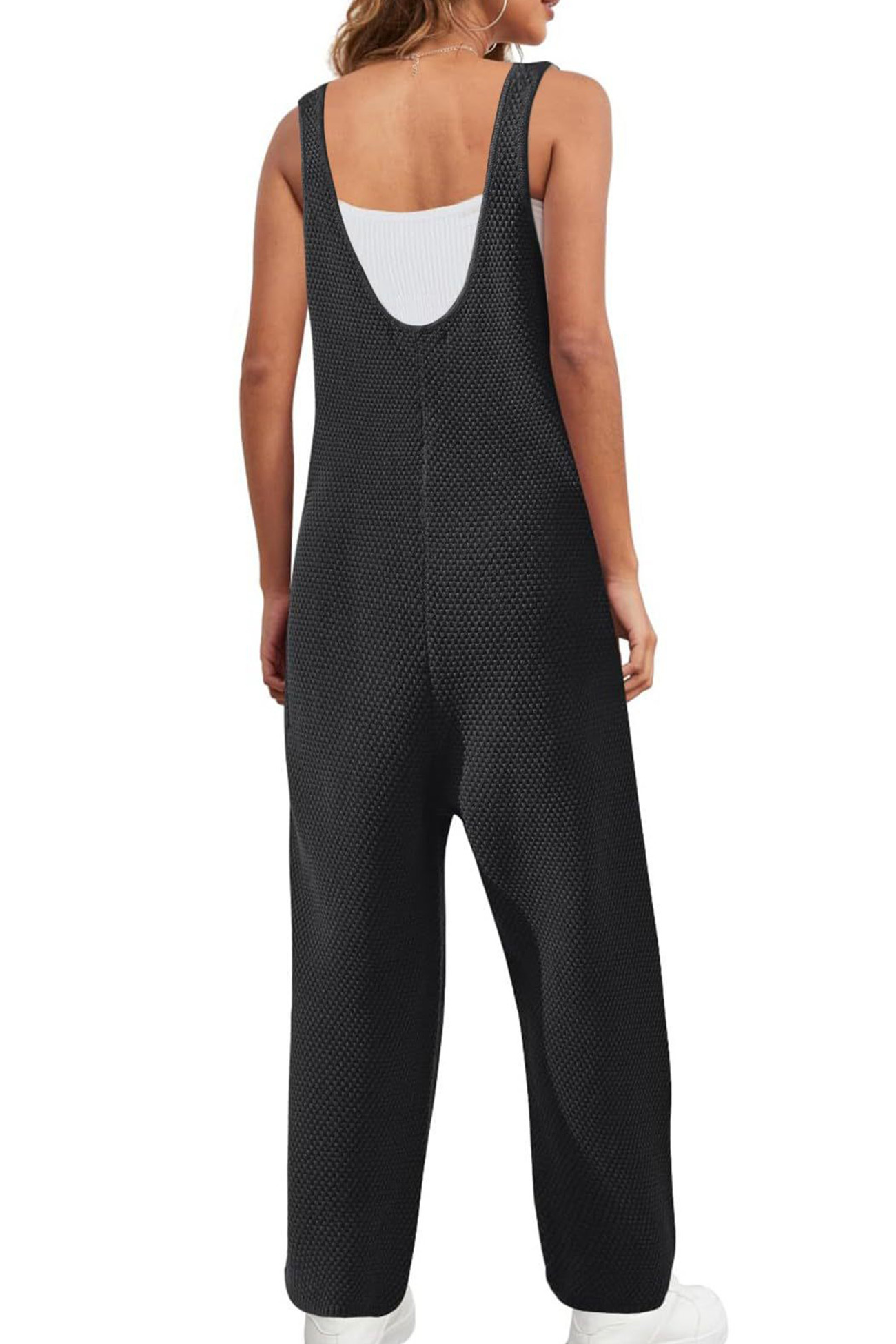 Sleeveless U Neck Dual Pocket Overalls