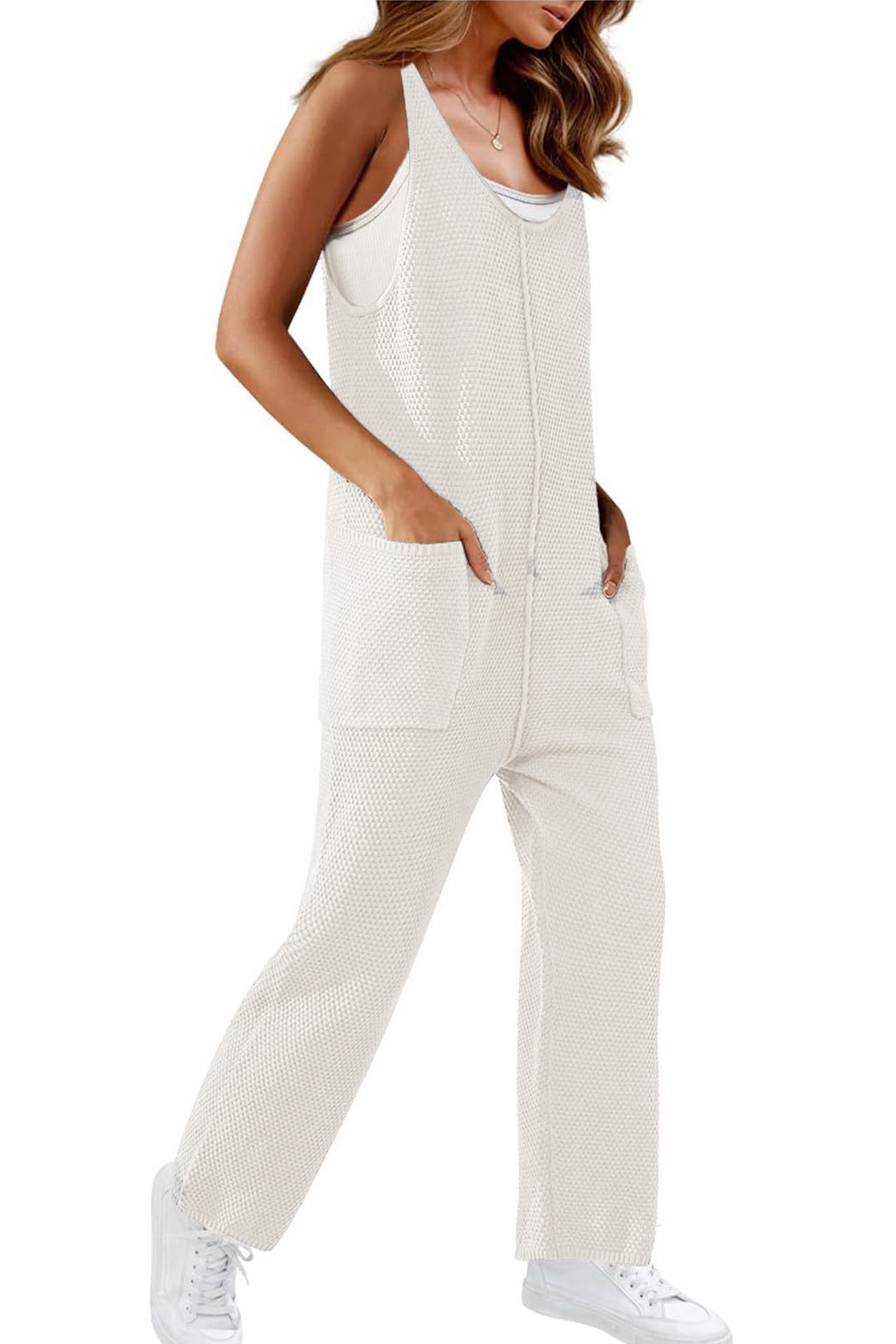 Sleeveless U Neck Dual Pocket Overalls
