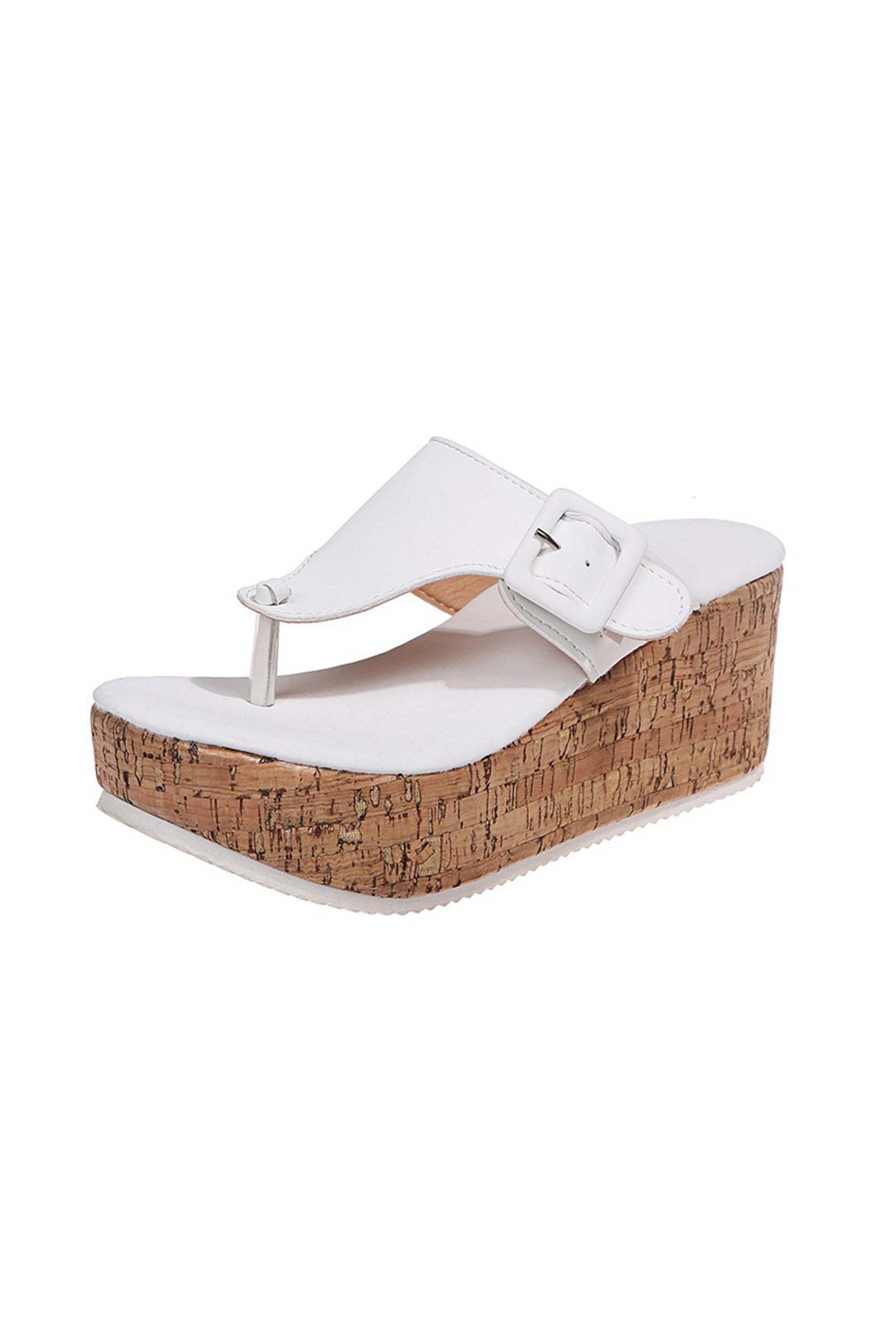 Solid Buckle Thick Sole Thong Sandals