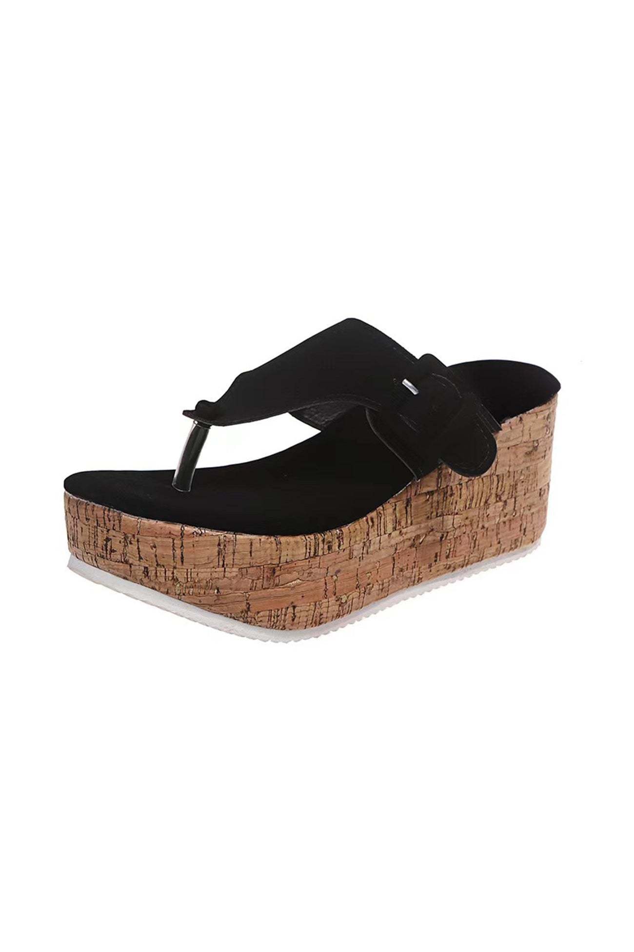 Solid Buckle Thick Sole Thong Sandals