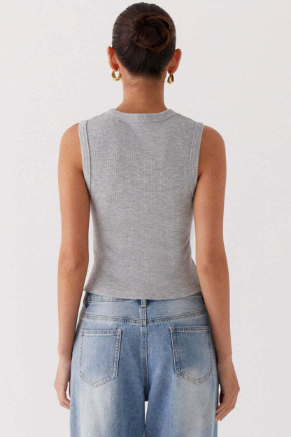 Solid Color Button-down Knit Tank Top