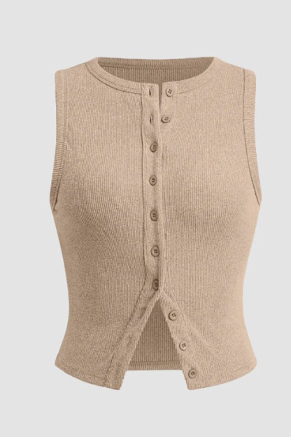 Solid Color Button-down Knit Tank Top