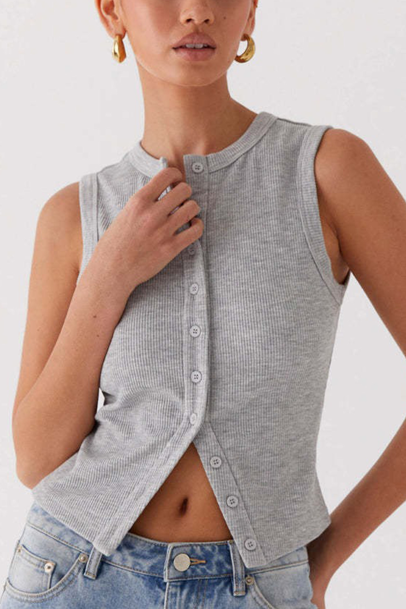 Solid Color Button-down Knit Tank Top