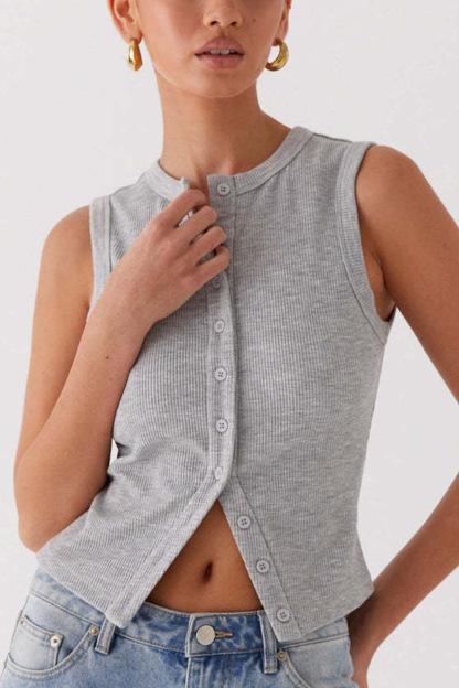 Solid Color Button-down Knit Tank Top