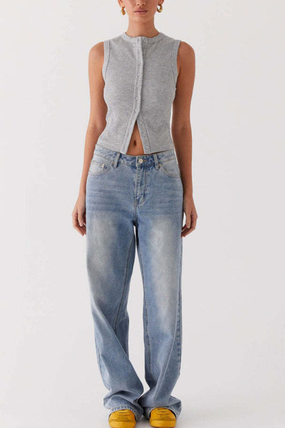 Solid Color Button-down Knit Tank Top