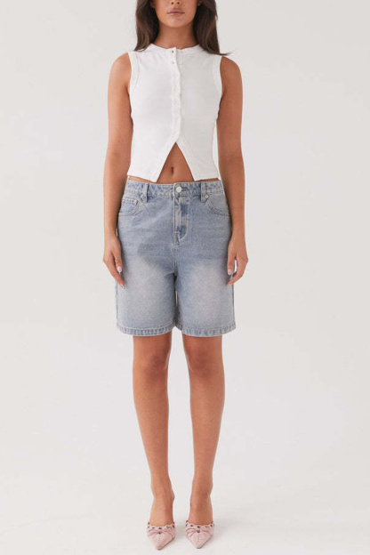 Solid Color Button-down Knit Tank Top