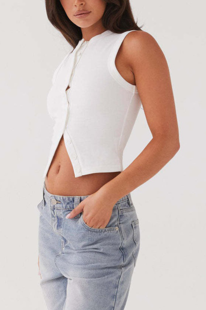 Solid Color Button-down Knit Tank Top