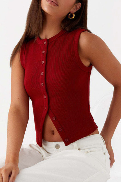 Solid Color Button-down Knit Tank Top