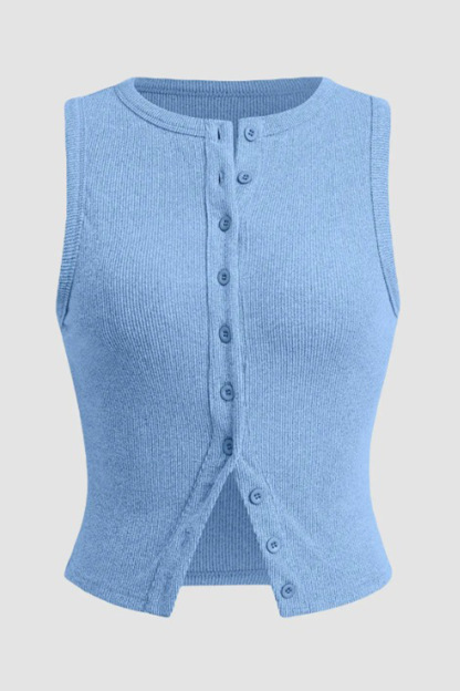 Solid Color Button-down Knit Tank Top