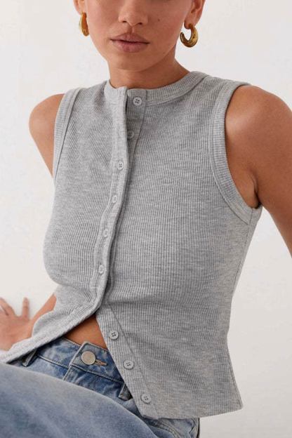 Solid Color Button-down Knit Tank Top