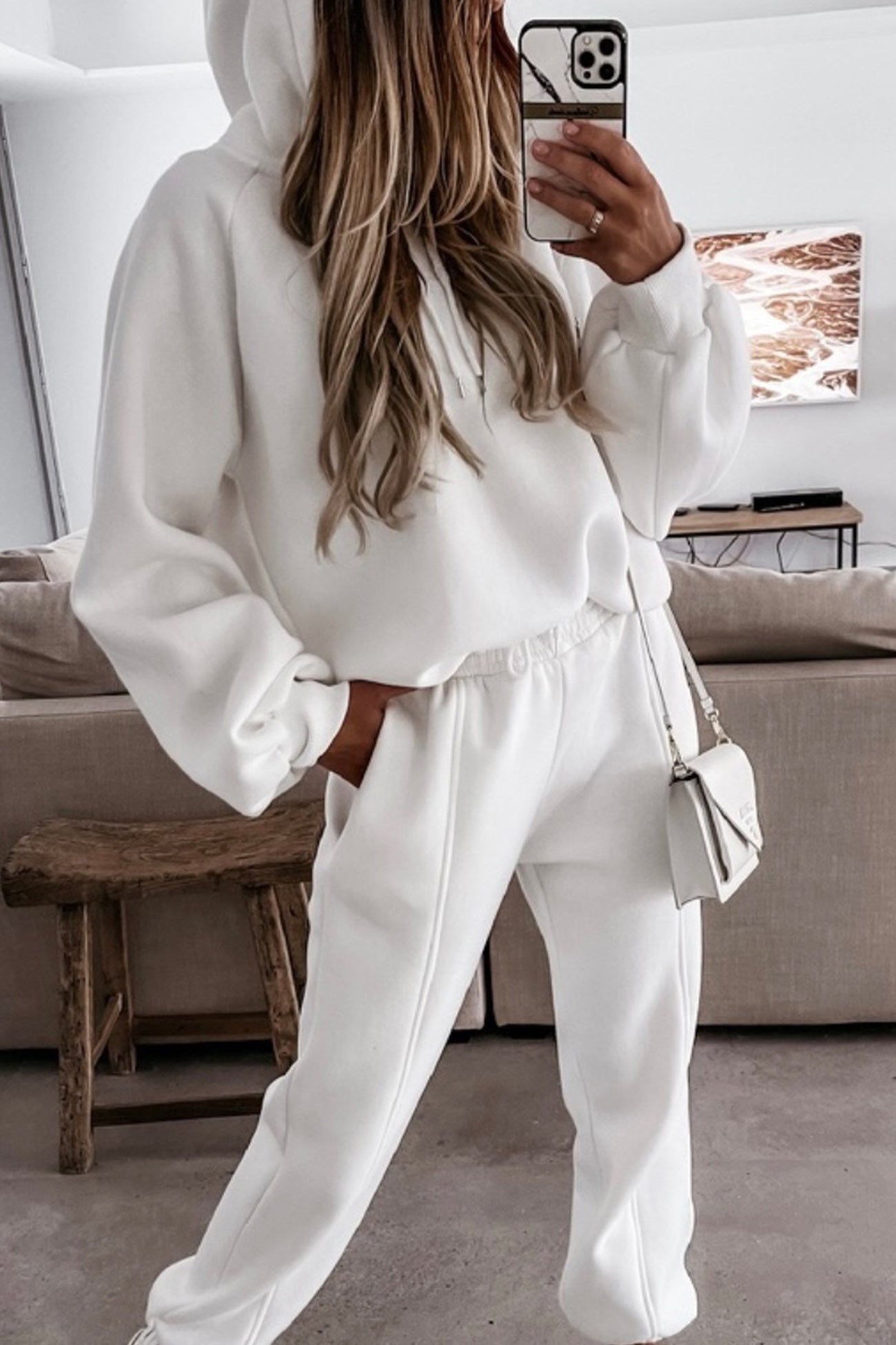 Solid Color Crop Hoodie Sweatpants Set