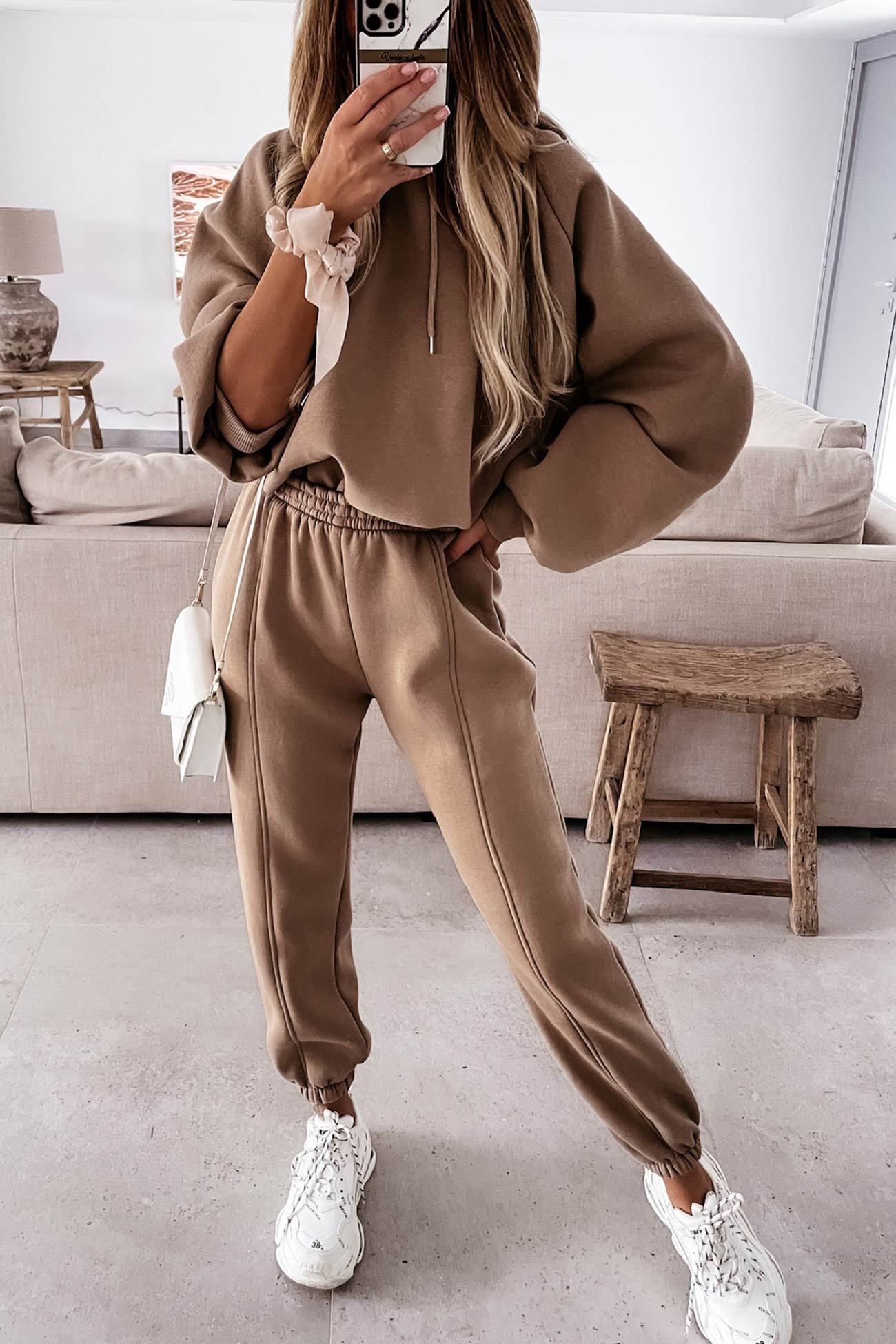 Solid Color Crop Hoodie Sweatpants Set