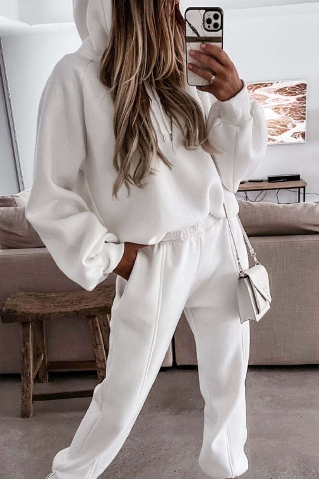 Solid Color Crop Hoodie Sweatpants Set