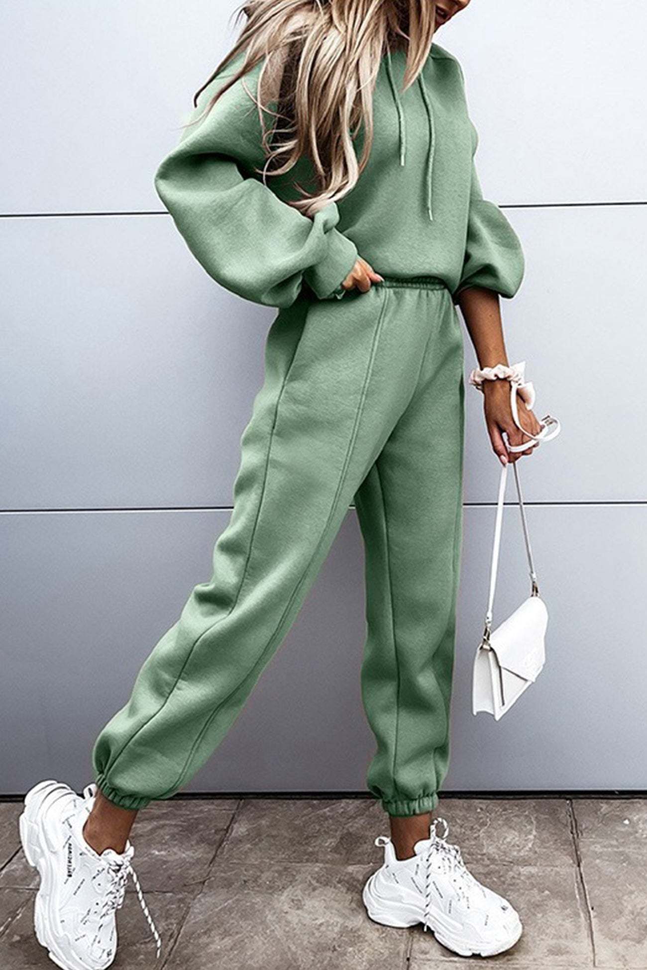 Solid Color Crop Hoodie Sweatpants Set