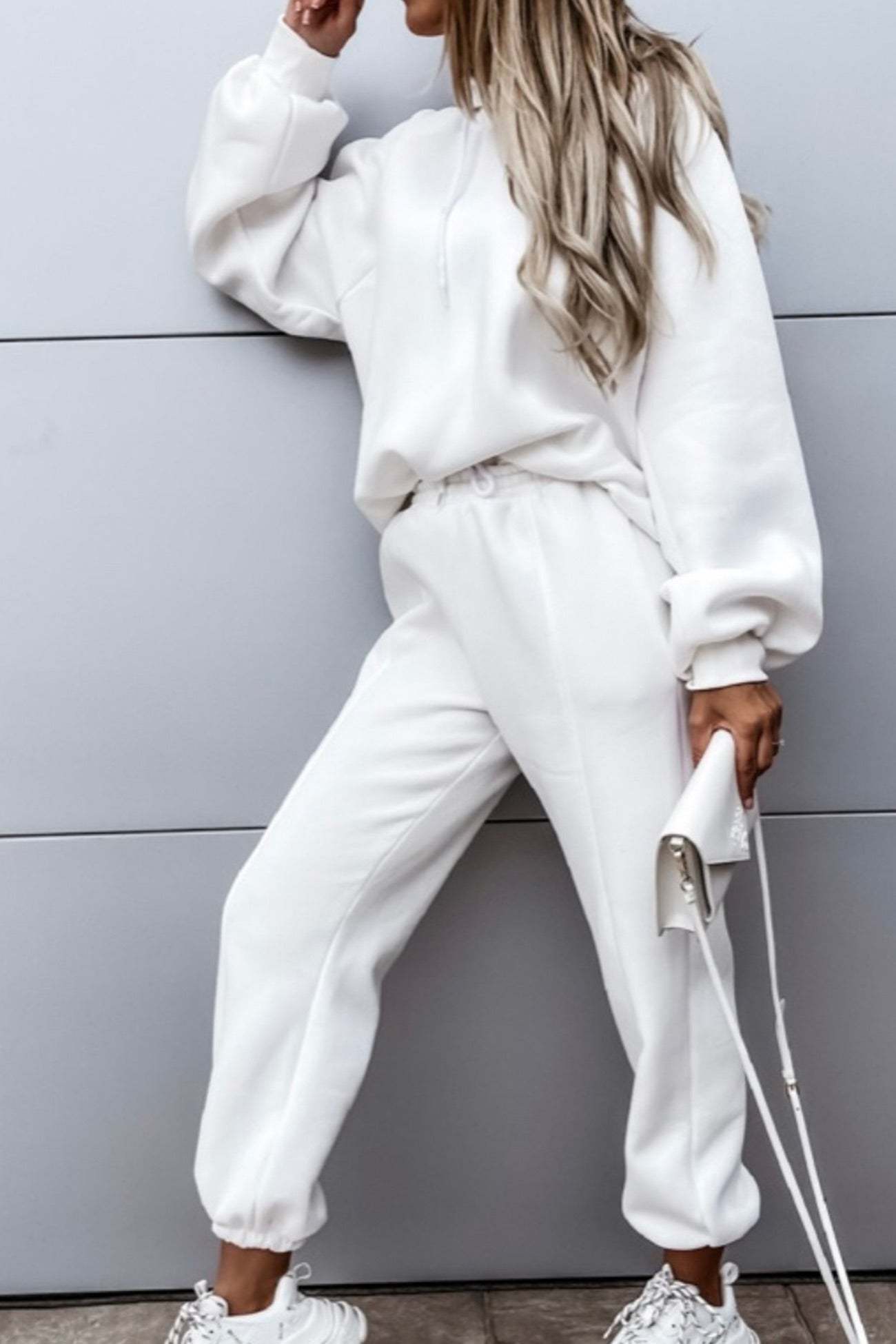 Solid Color Crop Hoodie Sweatpants Set