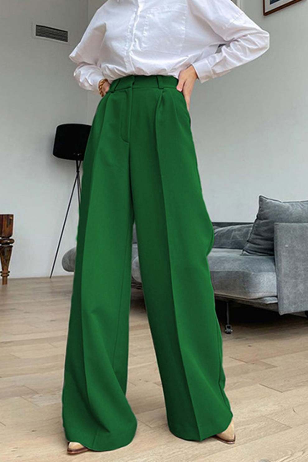 Casual High Waisted Loose Solid Color Pants Bottoms