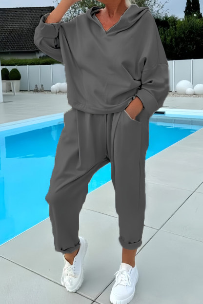 Solid Color Hoodie Haren Pants Set