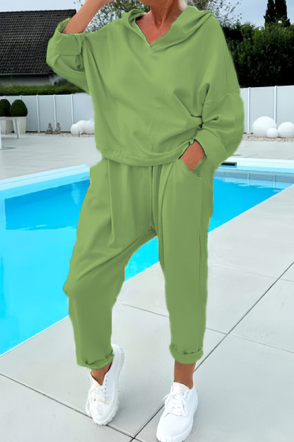 Solid Color Hoodie Haren Pants Set