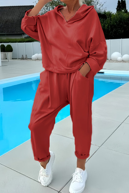 Solid Color Hoodie Haren Pants Set