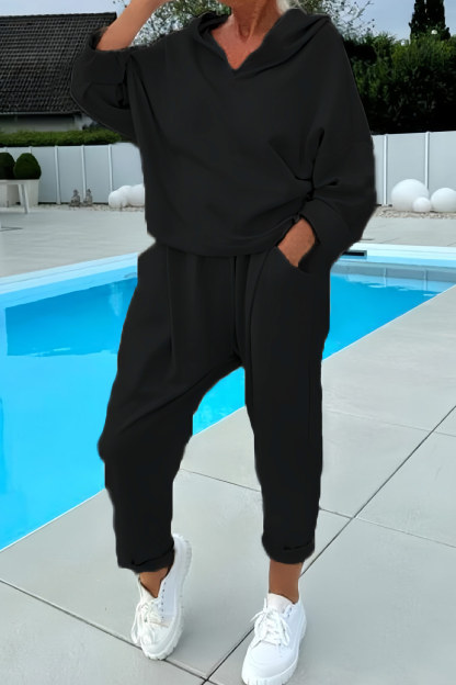 Solid Color Hoodie Haren Pants Set