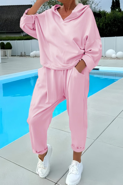 Solid Color Hoodie Haren Pants Set