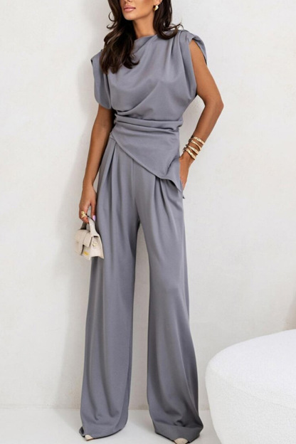 Solid Color Irregular Vest Pants Set