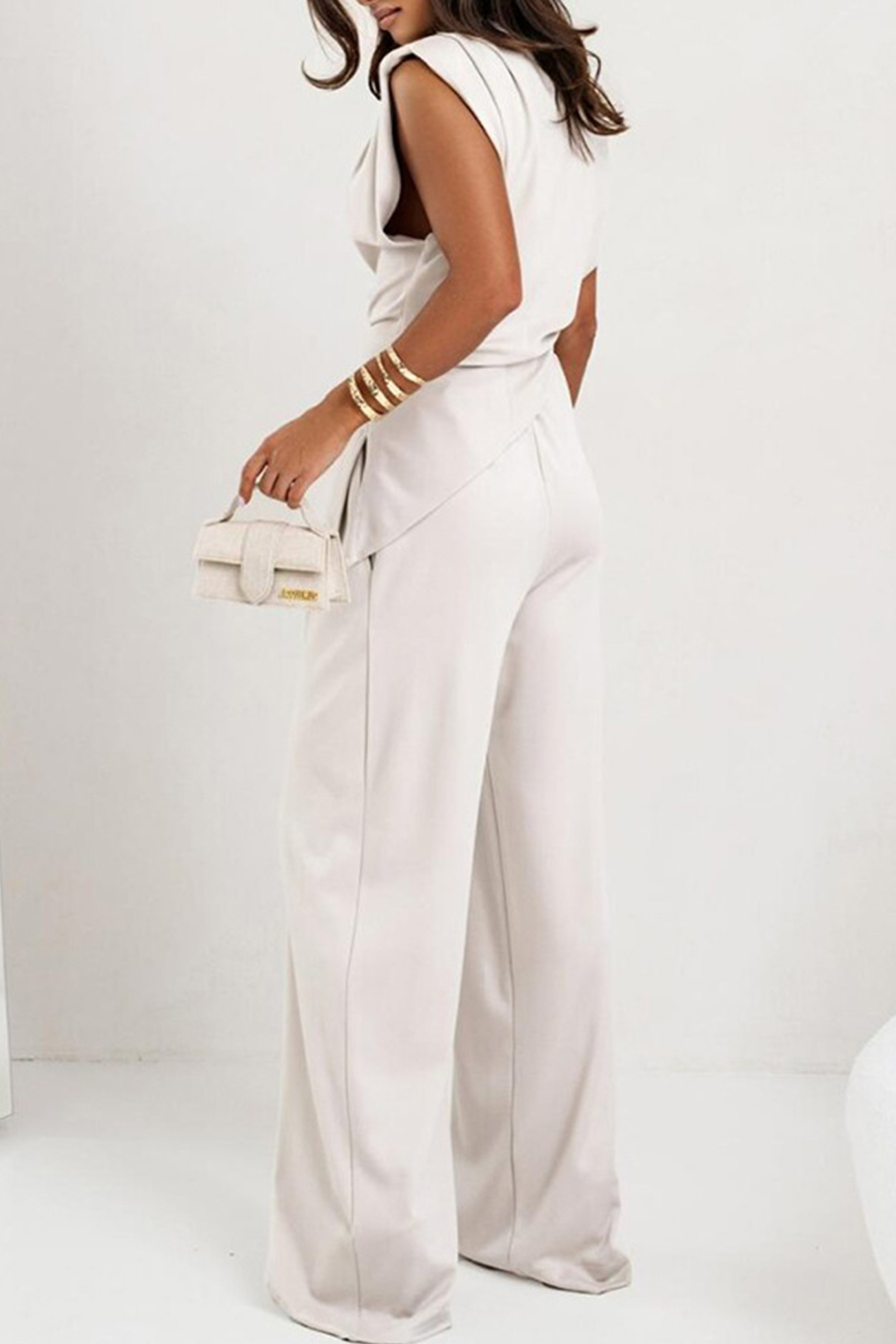 Solid Color Irregular Vest Pants Set