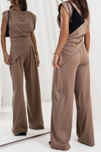 Solid Color Irregular Vest Pants Set