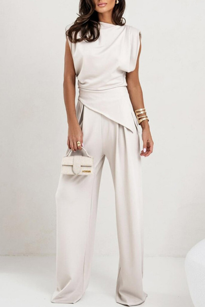 Solid Color Irregular Vest Pants Set