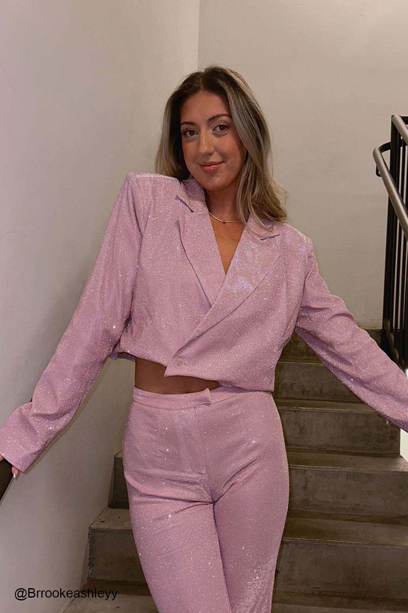 Solid Color Sequins Blazer Three-Piece Set