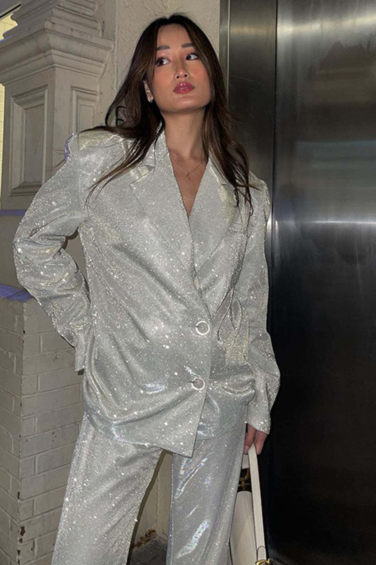 Solid Color Sequins Blazer Three-Piece Set