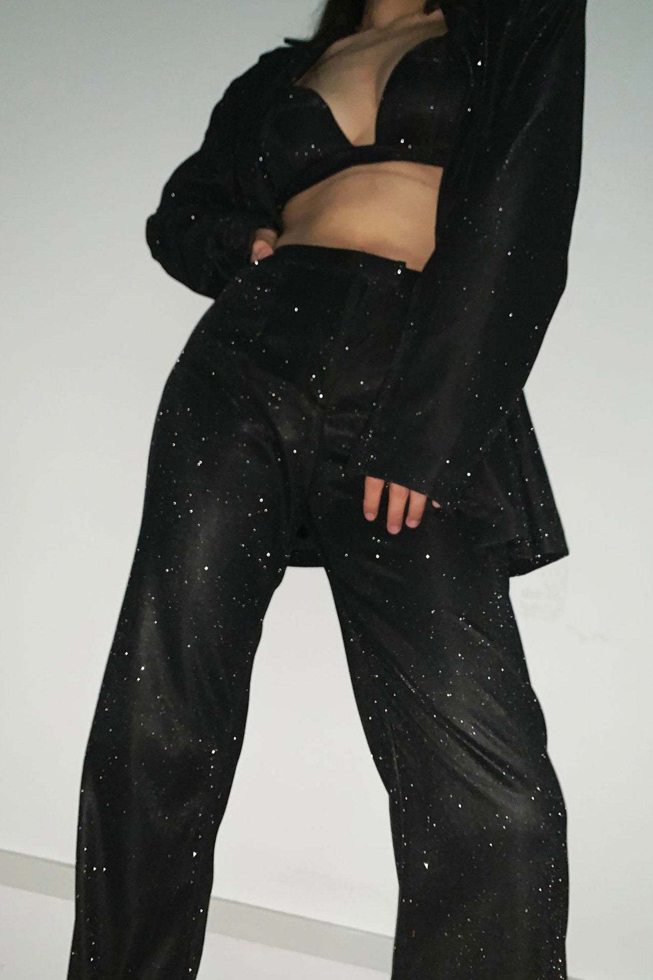 Solid Color Sequins Blazer Three-Piece Set