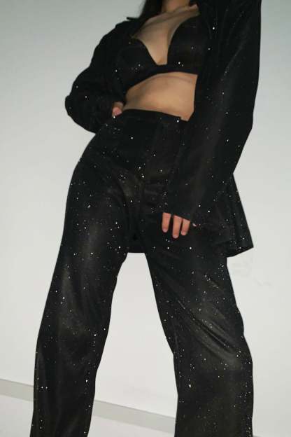 Solid Color Sequins Blazer Three-Piece Set