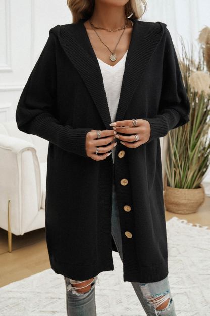 Solid Color Single-breasted Hooded Cardigan
