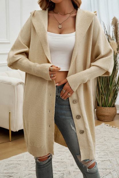 Solid Color Single-breasted Hooded Cardigan