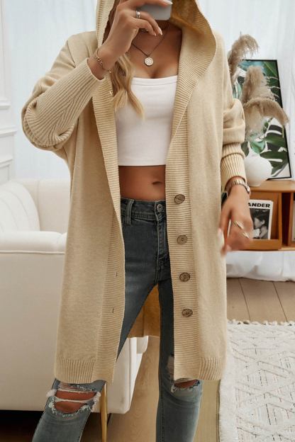 Solid Color Single-breasted Hooded Cardigan