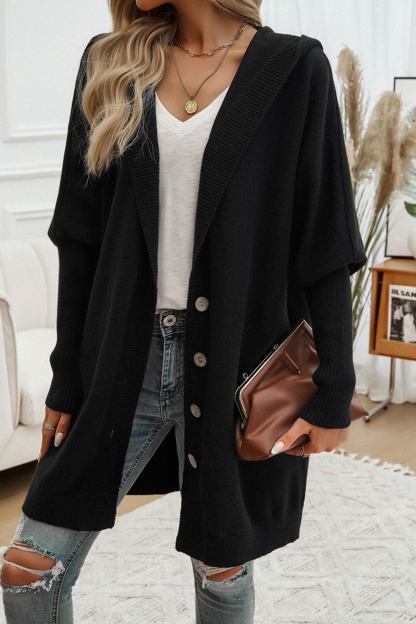 Solid Color Single-breasted Hooded Cardigan