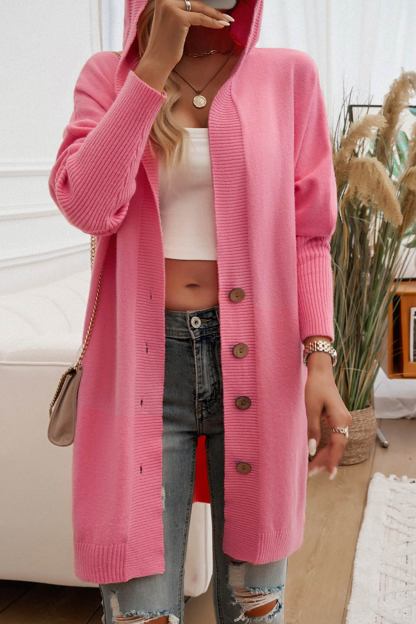 Solid Color Single-breasted Hooded Cardigan